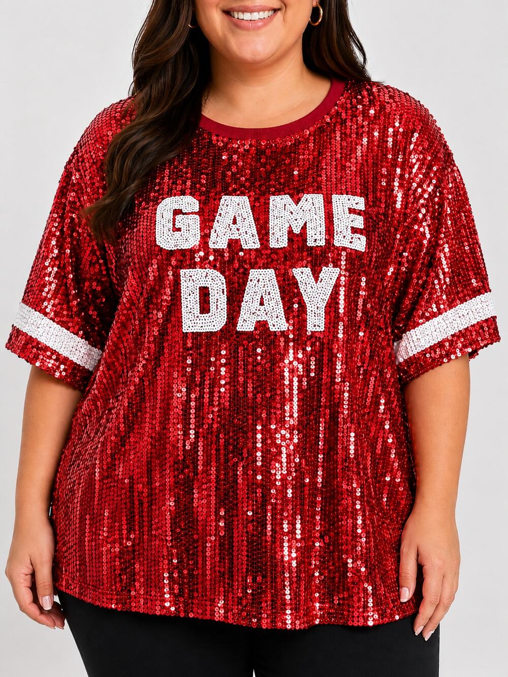 Game Day Red Sequin Top Plus Size 18/20 NWOT Sparkle Short Sleeve